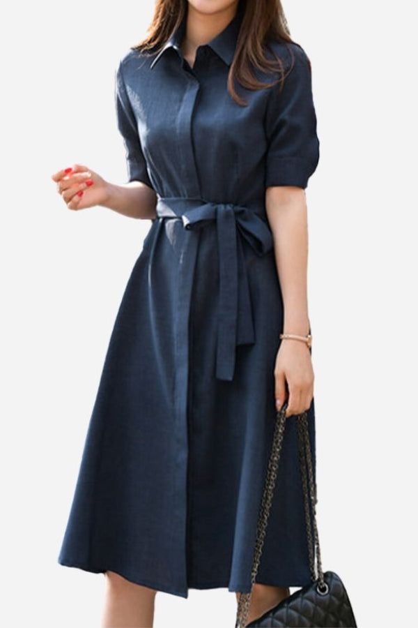 NLBEA5 Pretty Work Dress, Confident Fashion Style, Womens Spring Casual Outfits, Classy Winter Dresses, Madame Secretary Wardrobe, Trend Dresses 2024, Button Down Shirt Over Dress, Diplomat Aesthetic Outfit, Waist Accentuating Outfit