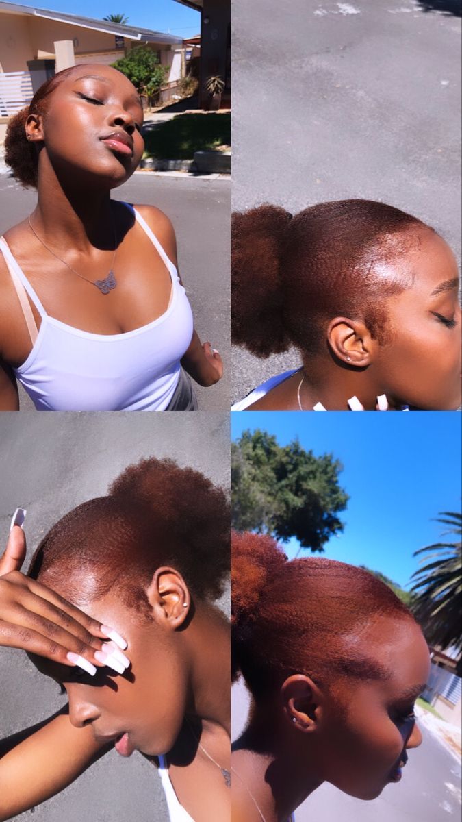 Colored 4c Hair Black Women, Hair Dye Ideas For Afro, Dark Ginger Dyed Hair, 4c Dyed Hair Natural Ginger, Hair Color 4c Natural Hair, Dyed African Hair, Color 4c Natural Hair, Brown Hair Dye Inspiration, Hair Dye Ideas For Natural Hair