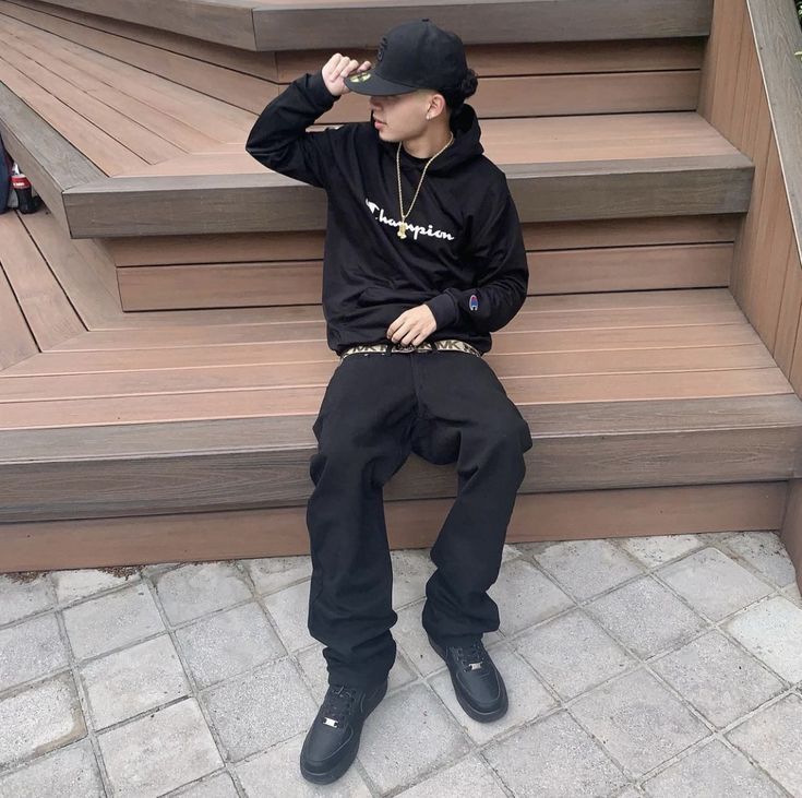 All Black Outfit Men Y2k, Black Air Forces Outfit Men, Outfits With Black Forces, Black Af1 Outfit Men, Outfits With Dickies Pants, Black Air Force 1 Outfit For Men, Pink Airforce 1 Outfit, Black Airforce Outfit Men, Black Air Force 1 Outfit Men