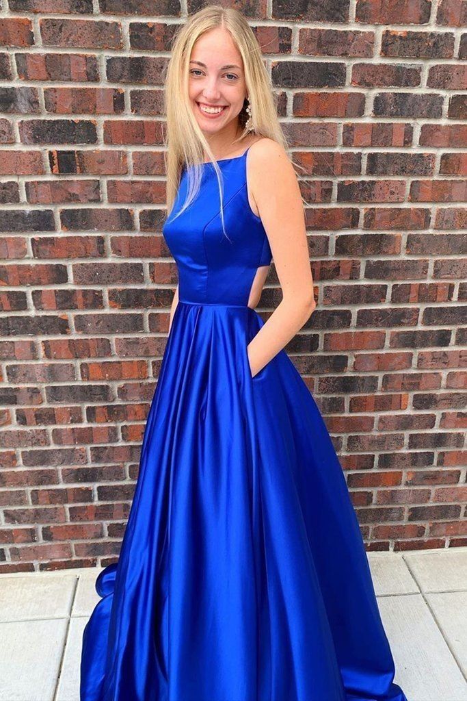 Satin Long Prom Dress, Royal Blue Prom Dresses, Prom Dresses With Pockets, Party Gown, School Party, Pageant Dress, Evening Formal, Outfits Fall, Prom Dresses Blue