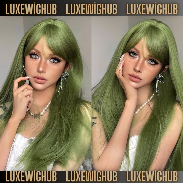 green synthetic heat-resistant straight hair wig, 24 inches long, made of fiber, suitable for daily use, natural and realistic fake wig. 🌟 Welcome to our store! You can enjoy creating a different style at any time with our LuxeWigHub Wigs. ️ Color:Green Type:Bangs Wig Curl:Straight Hair Dye/Bleach/Perm:No Heat Tolerence:100℃  LuxeWigHub offers quality hair imitations at affordable prices. Each wig is made from carefully selected high-quality materials and meticulously prepared with expert craft Curling Straight Hair, Long Hair Wigs, Short Hair Wigs, Different Hairstyles, Perm, Dyed Hair, Wig Hairstyles, Different Styles, Straight Hairstyles