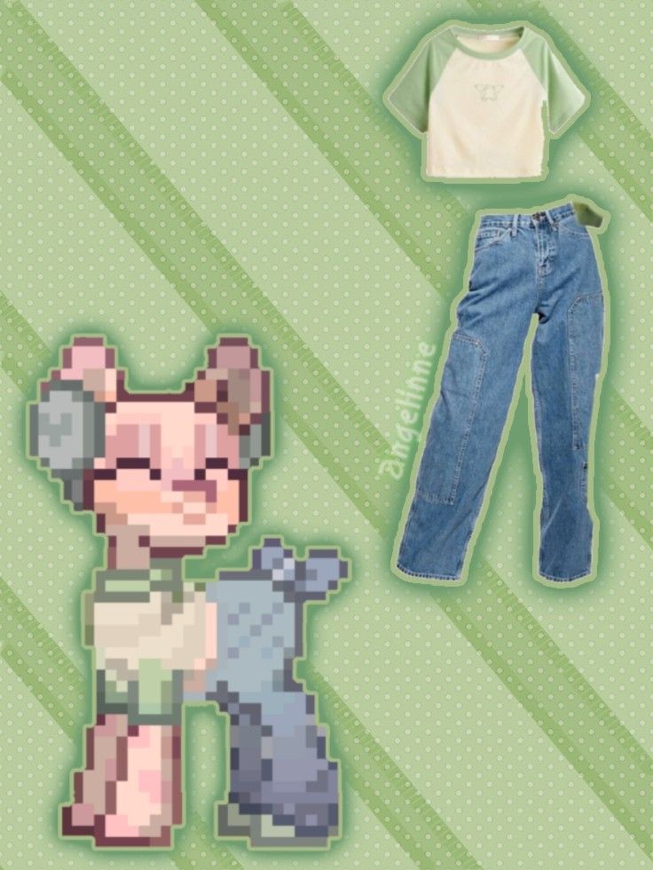 an image of some clothes that are made to look like cartoon characters, including a t - shirt and jeans