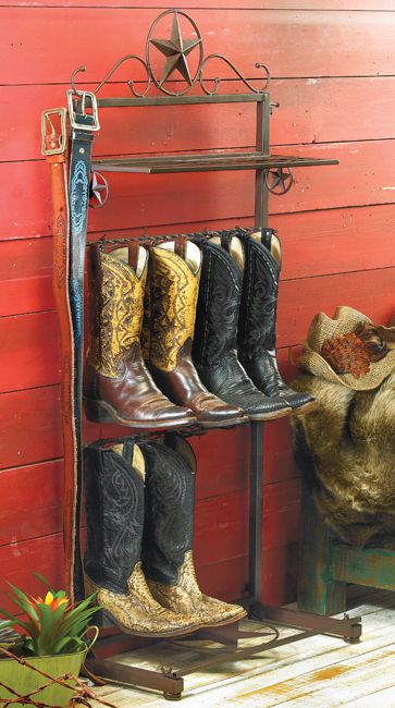 Metal Star Boot Rack Cowboy Boot Rack, Cowboy Hat Rack, Boot Holder, Art Deco Style Interior, Hat Racks, Boot Rack, Boot Storage, Black Forest Decor, Book Rack