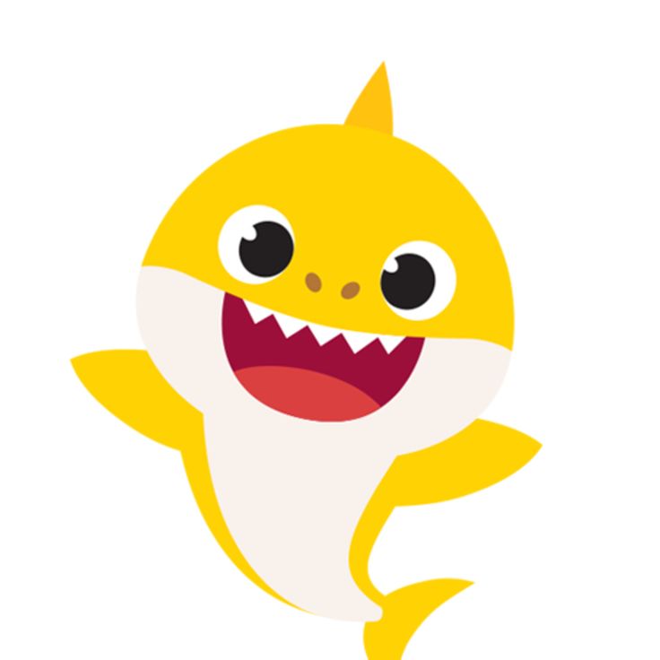 a yellow and white cartoon shark with big eyes