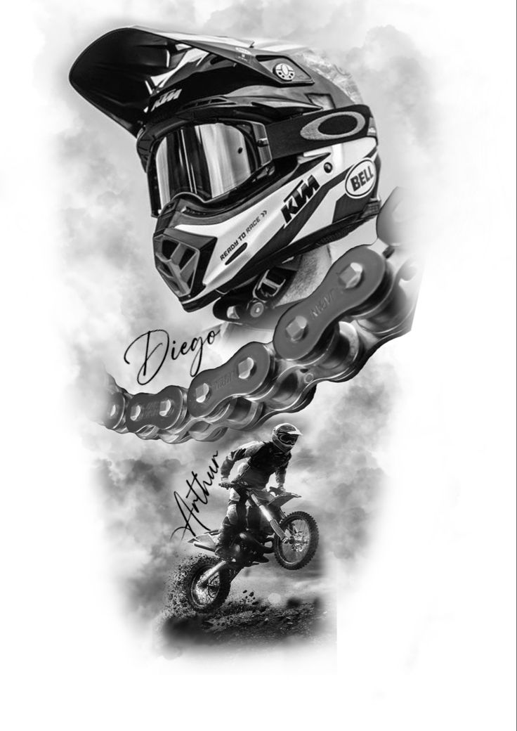 a black and white photo of a person on a motorbike with the words dream written below it