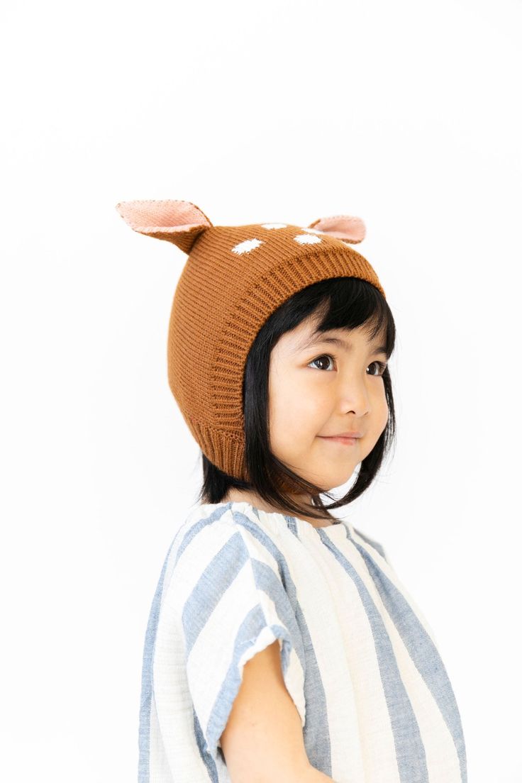 KNIT FAWN HAT – PEPPERKIDS Adjustable Soft Knit Bonnet Cap, Cute Brimmed Winter Bonnet, Cute Brown Winter Beanie, Casual Hats With Ears, One Size Fits Most, Brown Cotton Beanie Hat, Casual Brown Bonnet, Playful Beanie Cap One Size Fits Most, Playful Warm Bonnet Cap, Warm Cute Bonnet, One Size Fits Most