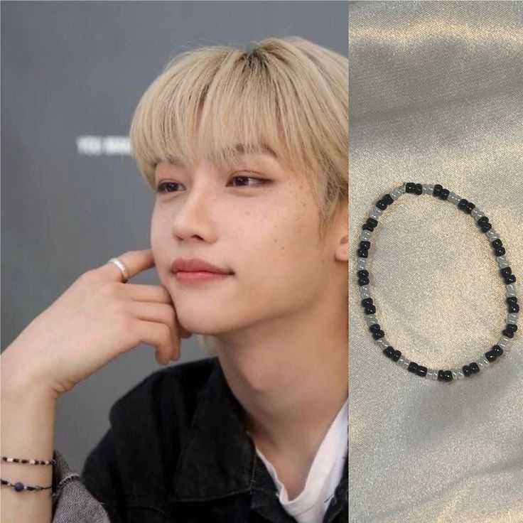 an image of a man with a bracelet and necklace on his left hand next to a photo of him wearing a black beaded bracelet