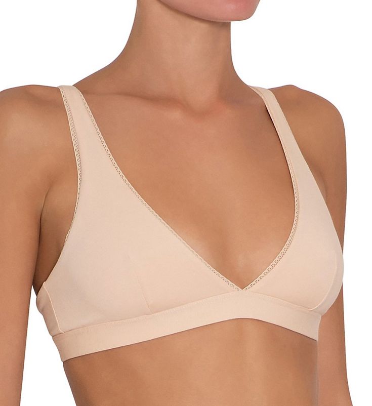 Long-staple cotton gives this soft bralette a perfectly relaxing feel, and the stretch lace trim gives it an especially pretty look. Made of Pima cotton and spandex. Wireless cups are a stretch Pima cotton blend, and are lined with same fabric for better support and coverage with vertical darts for shape. Deep V-shaped neckline works well with low-cut tops. Stretch lace at neckline edge keeps fit in place and adds a pretty touch. Covered elastic underband helps maintain fit and gives you light s Lady Godiva, Cotton Bralette, Low Cut Top, Comfy Bra, Sheer Bra, Sewing Tags, Soft Bra, Keep Fit, Plunge Bra