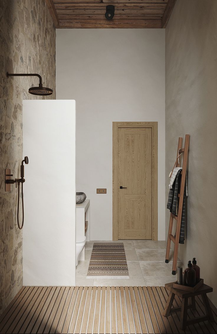 the bathroom is clean and ready to be used as a dressing room or guest room