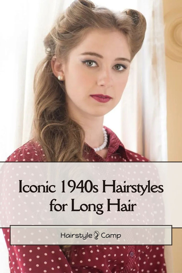 40s Long Hairstyle 1930 Womens Hairstyles, Long 1950s Hairstyles, Hairstyles In 40s, Old Lady Long Hairstyles, How To Do 1940s Hairstyles, 1940s Long Hair, Easy Retro Hairstyles For Long Hair, 1940s Fashion Women Evening, 1940 Hairstyles For Long Hair