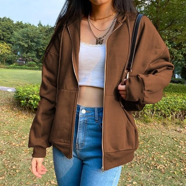 Harajuku Jacket, Aesthetic Hoodies, Looks Pinterest, Brown Zip Ups, Brown Hoodie, Harajuku Outfits, Winter Sweatshirt, Sweatshirt Women, Brown Jacket