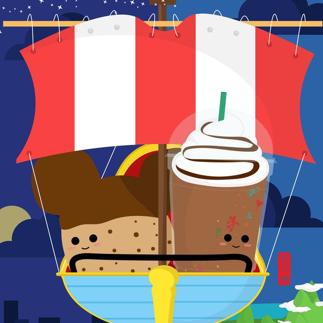 an animated image of two drinks in a boat with the flag of singapore behind them