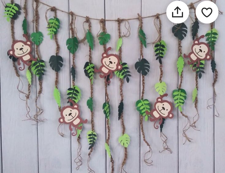 monkey themed garland with green leaves and vines