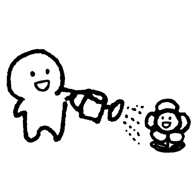 a black and white drawing of a cartoon character spraying something out of a canister