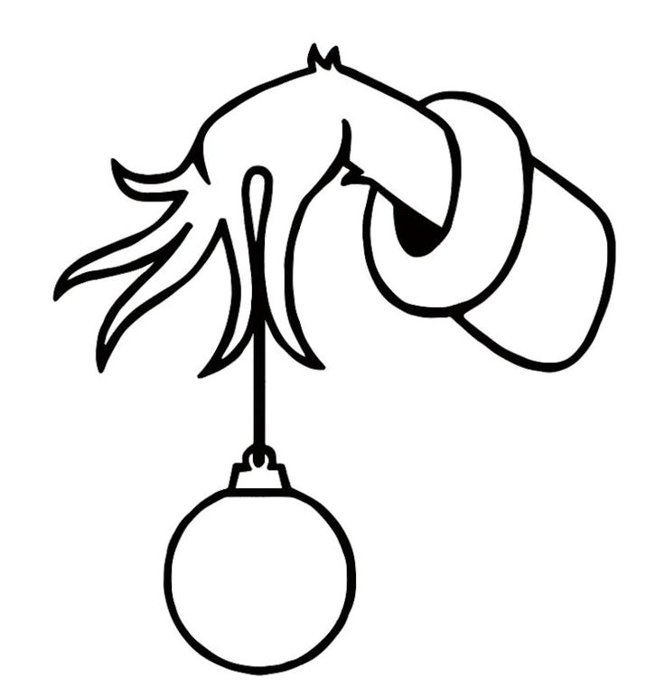 a black and white drawing of a christmas ornament hanging from a ribbon on a ball