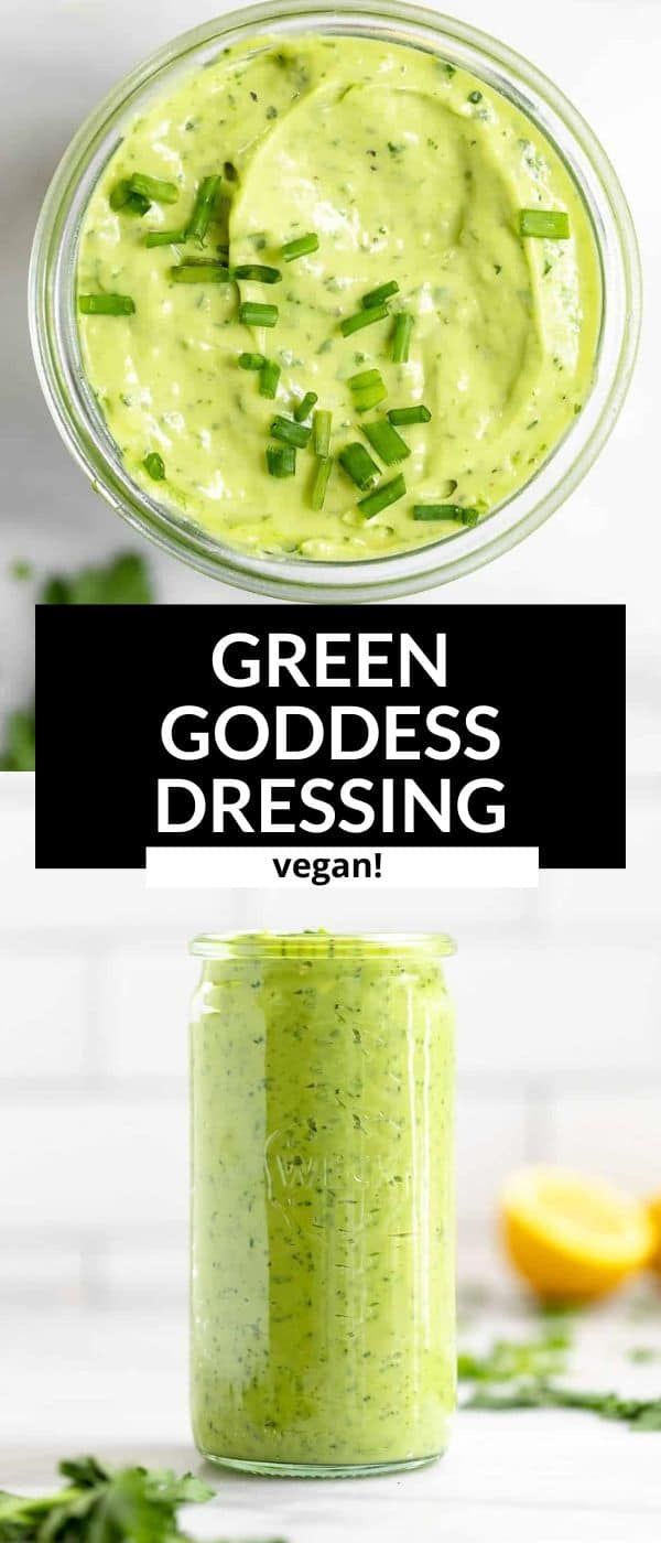 vegan green goddess dressing in a mason jar