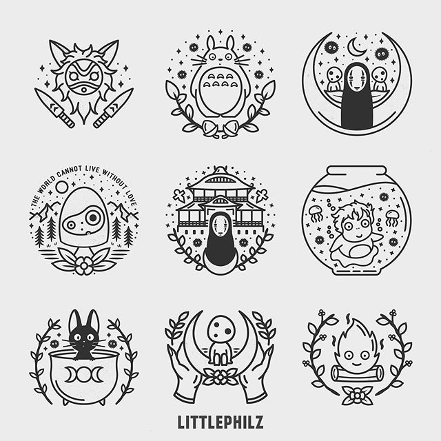 six black and white logos with animals in the middle one is for littlemiz