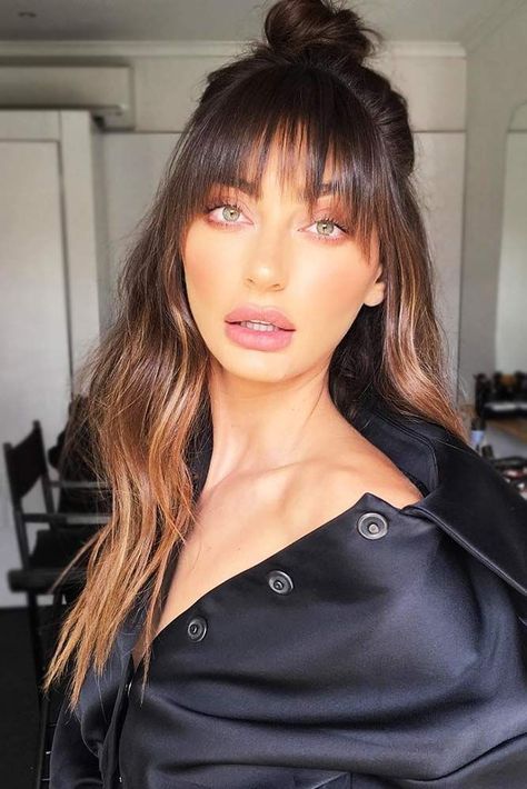 Wispy Bangs, How To Style Bangs, Fringe Hairstyles, Long Hair With Bangs, Haircuts For Long Hair, Short Hair With Bangs, Haircuts With Bangs, Half Up, Trendy Hairstyles