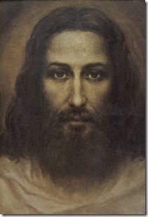 a painting of jesus with long hair and beard