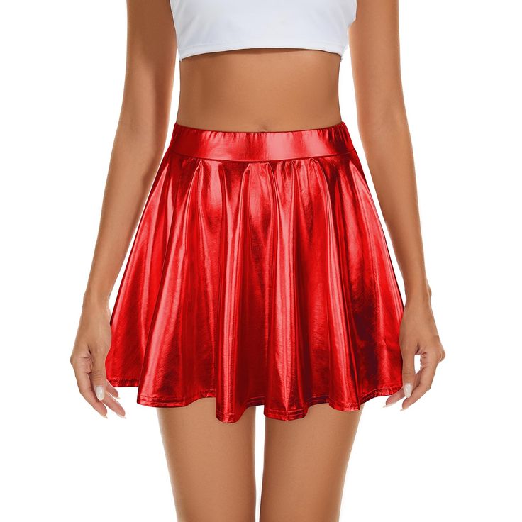 PRICES MAY VARY. Materials: Metallic Skirt for Women. Our silver shiny flared skirts are made of high quality polyester and elastane. Our skirts are comfortable to wear, stretchy, lightweight, breathable, comfortable and skin-friendly. The special material makes it reflective like metal, perfect for Halloween wear. Design: Silver skirt for women. The high-waisted flared pleated skirt shows slender legs, the flared mouth is wide and good-looking, and the hem of the flared bottom swings gently wit Starfire Skirt, Halloween Skirt, Flared Skirts, Mini Pleated Skirt, Silver Skirt, Women Cosplay, Metallic Skirt, Pleated Skirts, Edgy Style