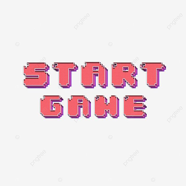 the text start game in pixel style with pink and red letters on white background, font,