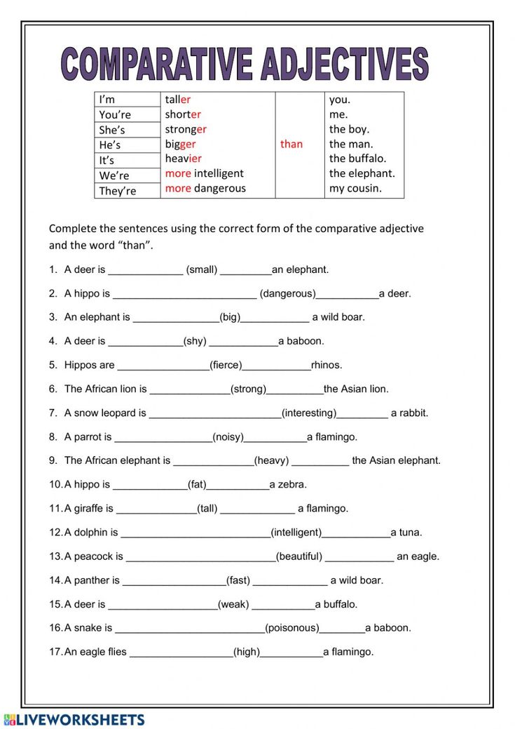 the worksheet for comparing words in english