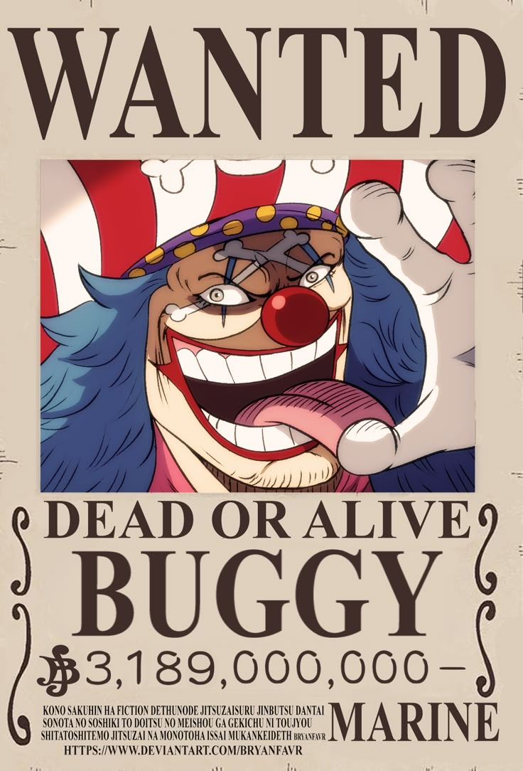 Buggy The Clown Bounty One Piece Wanted Poster, cartel se busca buggy el payaso dead or alive anime #buggy #offroad #x #utv #racing #dunebuggy #atv #canam #rzr #buggylife #aircooled #quad #rc #beachbuggy #polaris #sandrail #vw #racecar #dunes #baja #turbo #offroading #sxs #fabrication #praia #trophytruck #prerunner #bugre #truck #sanddunes One Piece Bounty Posters, Baggy Le Clown, Buggy One Piece, One Piece Gear 5, Buggy The Clown, Edward Newgate, One Piece Bounties, Big Mom, Zoro Roronoa