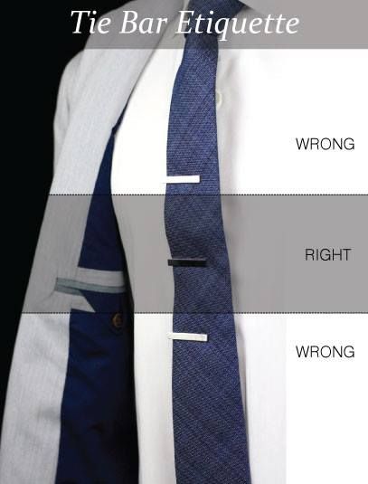 Quick tip: There is both a right and wrong way to wear a tie bar: Tie Bar and Tie Clips Should be Worn Between the 3rd and 4th Buttons on Your Shirt. Right And Wrong, Mens Attire, Sharp Dressed Man, Men Style Tips, Tie Bar, Dress For Success, Gentleman Style, Tie Knots, Suit And Tie