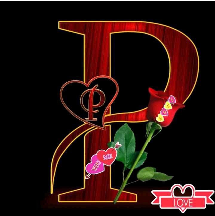 the letter p is made up of hearts and flowers with a red rose on it