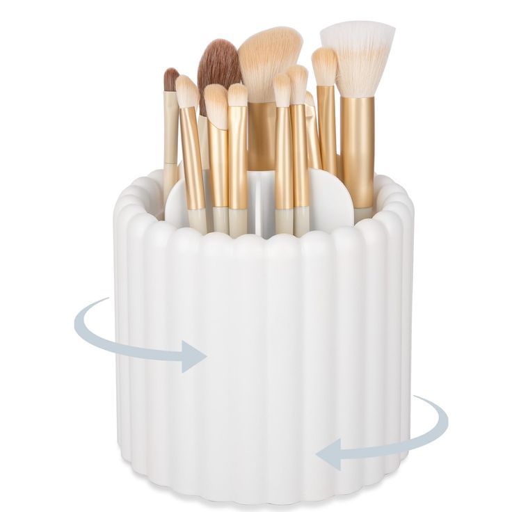 PRICES MAY VARY. REMOVABLE COMPARTMENTS: Makeup brushes holder organizer is equipped with 7 divider slots, allowing you to store different types of makeup brushes separately, making it easy for you to quickly find the brushes you need according to your needs, and its compartments are removable, so that you can place any makeup tools according to your needs. SMOOTH ROTATION: The rotating base does not touch the countertop(0.35 inches above the countertop), and there are four non-slip rubber pads