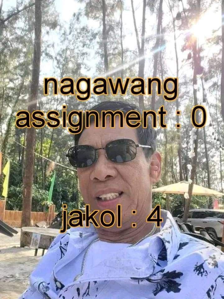 a man with sunglasses on his face in front of trees and the words nagawang assignment - 0 jakol 4