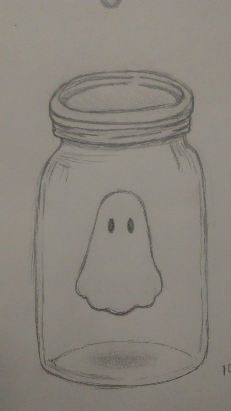 a drawing of a jar with a ghost in it