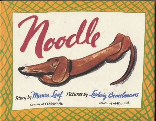 the book cover for noodle, with an image of a dog on it