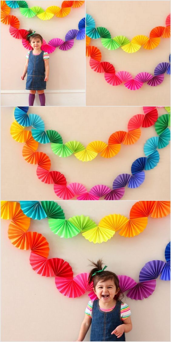 فن الرسم بالمسامير, Craft Paper Design, Rainbow Garland, Paper Decorations Diy, Diy Birthday Decorations, Diy Paper Crafts Decoration, Paper Crafts Diy Kids, School Decorations, Origami Crafts