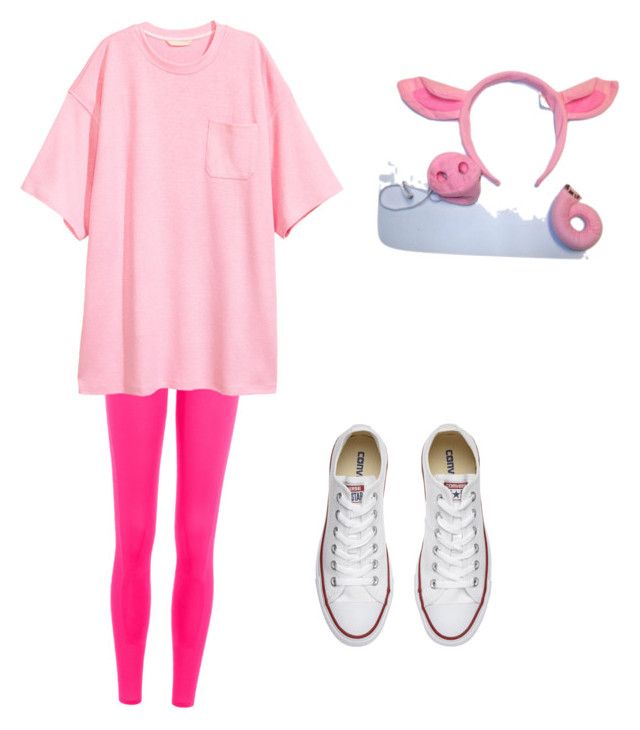 a pink outfit with white sneakers and an elephant headband is featured in this image