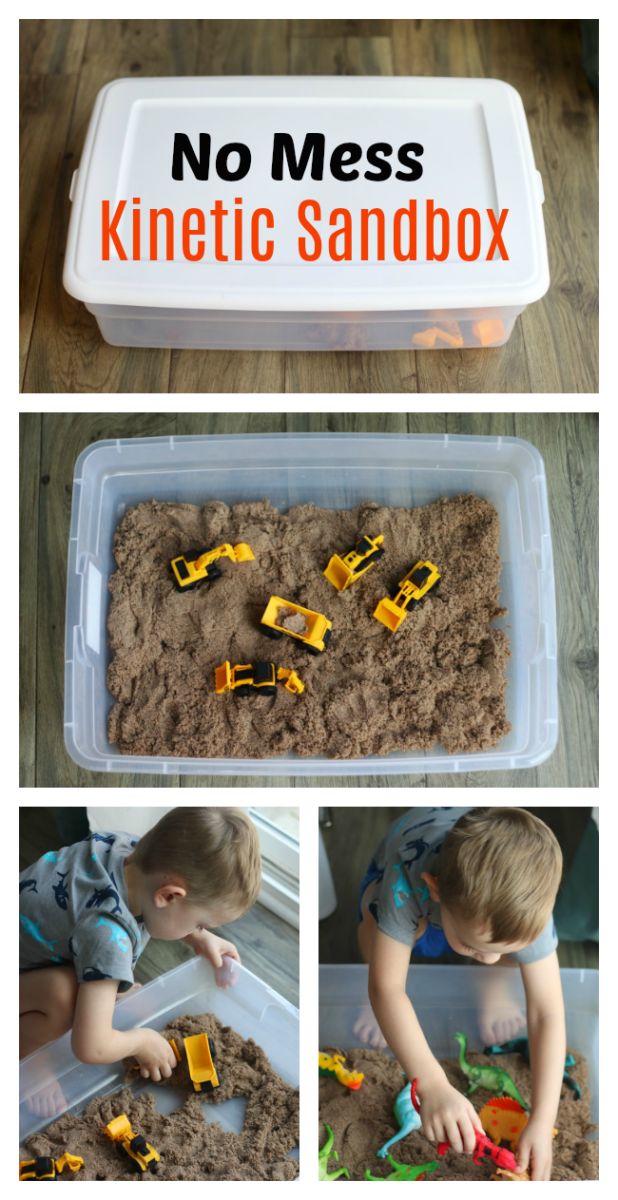 a collage of pictures showing how to make a sandbox with construction vehicles in it