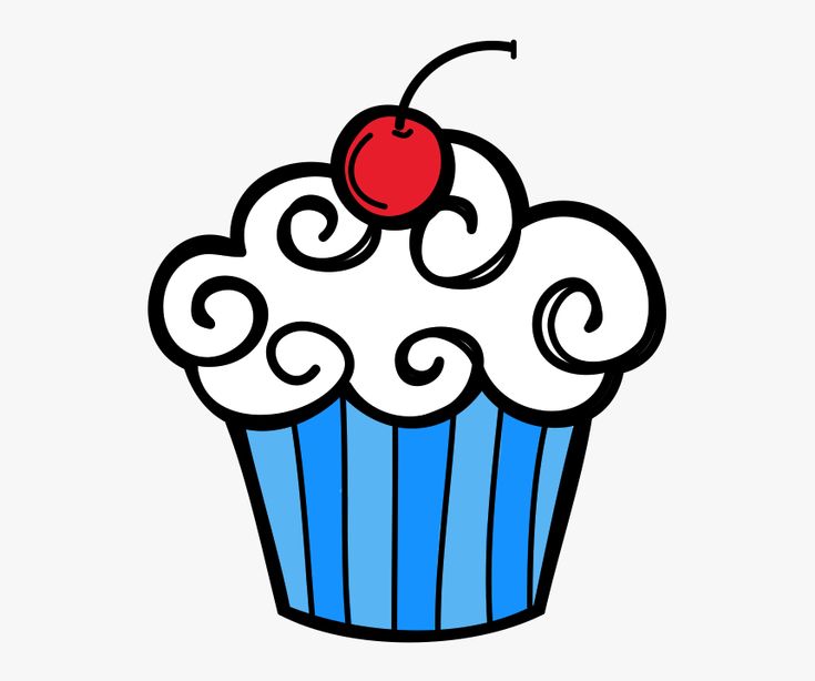 a cupcake with a cherry on top and swirls in the icing drawing