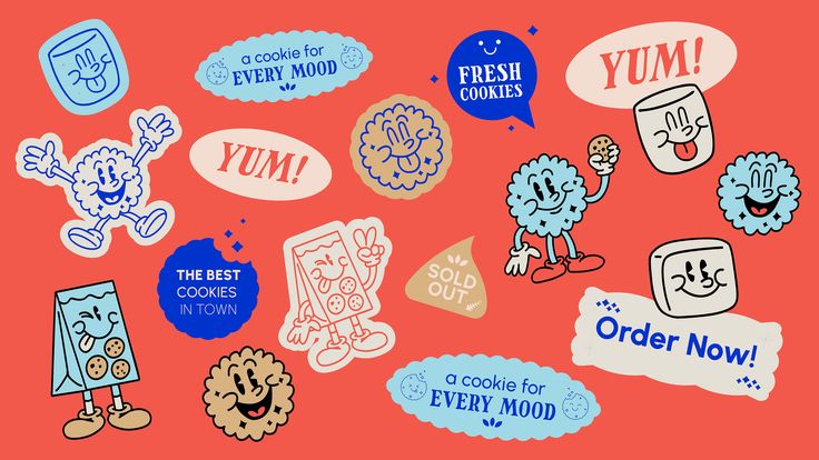 an assortment of stickers on a pink background with the words yum written in different languages