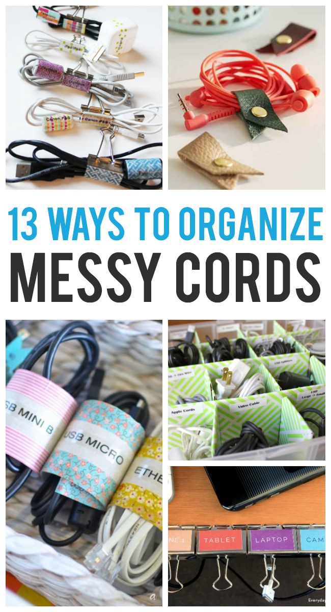 the collage shows different types of items that can be used to organize messy cords