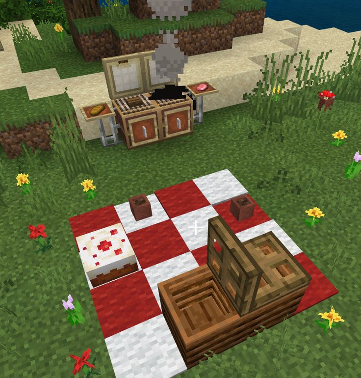 Picnic In Minecraft, Minecraft Building Ideas Picnic, Minecraft Enchantment Building Ideas, Minecraft Aesthetic Decor, Enchantment Area Minecraft Ideas, Picnic Ideas Minecraft, Building Ideas In Minecraft, Minecraft Picnic Basket, Minecraft Area Ideas