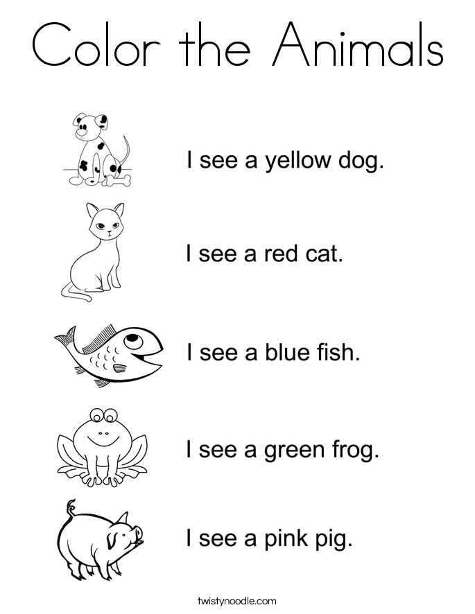 the color the animals worksheet for kids to learn how to write and draw