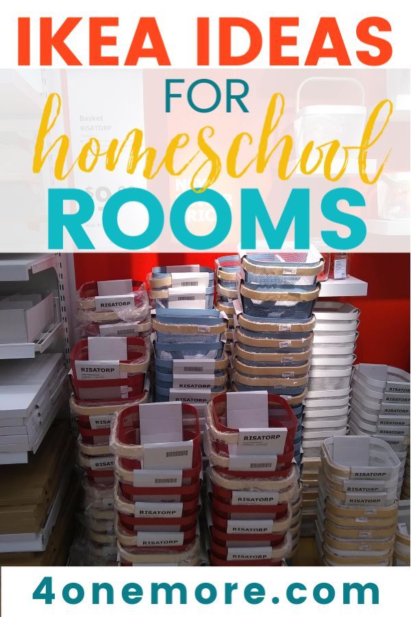 the words ikea ideas for homeschool rooms are in front of stacks of boxes and