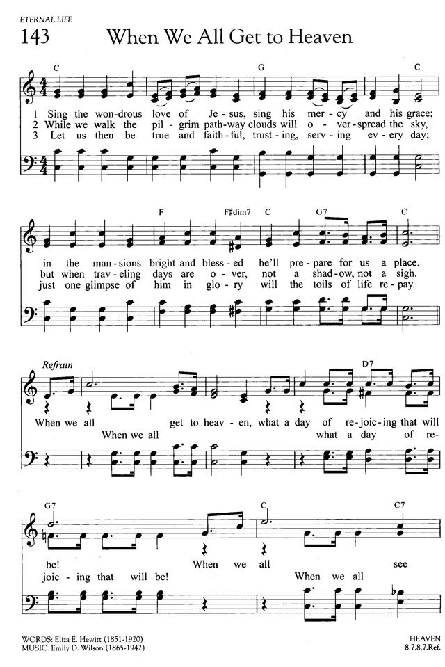 sheet music with the words when we all get to heaven