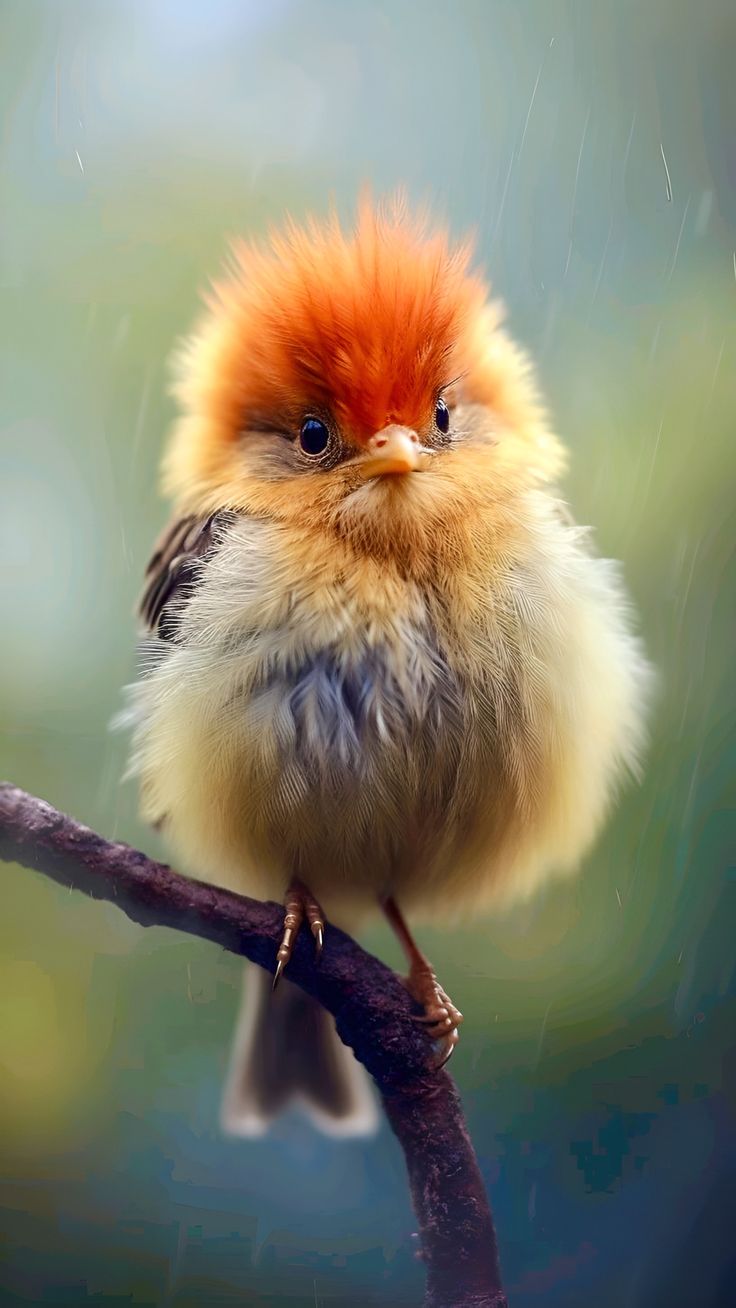 a small bird with orange feathers sitting on a branch