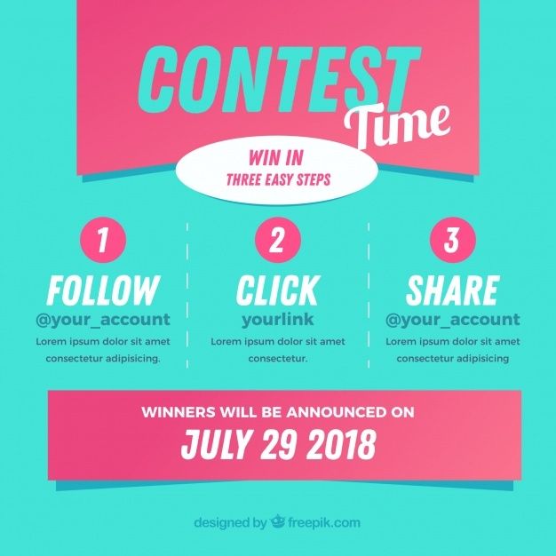 the contest poster for contest contest with three steps to win and two words below it