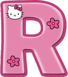 the letter r is decorated with pink flowers and a hello kitty on it's side