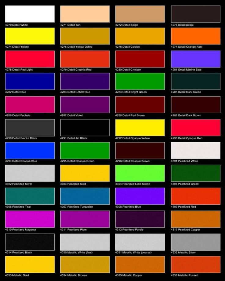 the color chart for all different colors in this page is an excellent way to describe what they