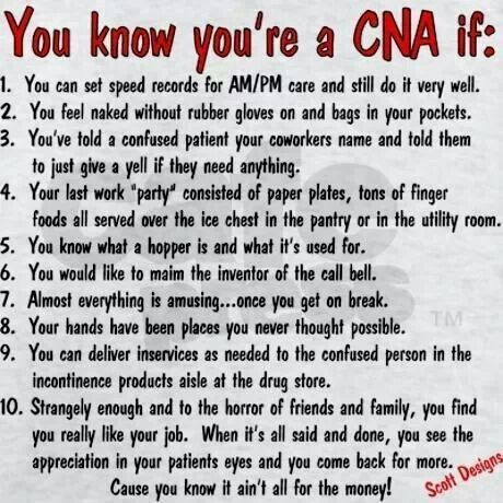 a red and white sign that says you know you're a cna if