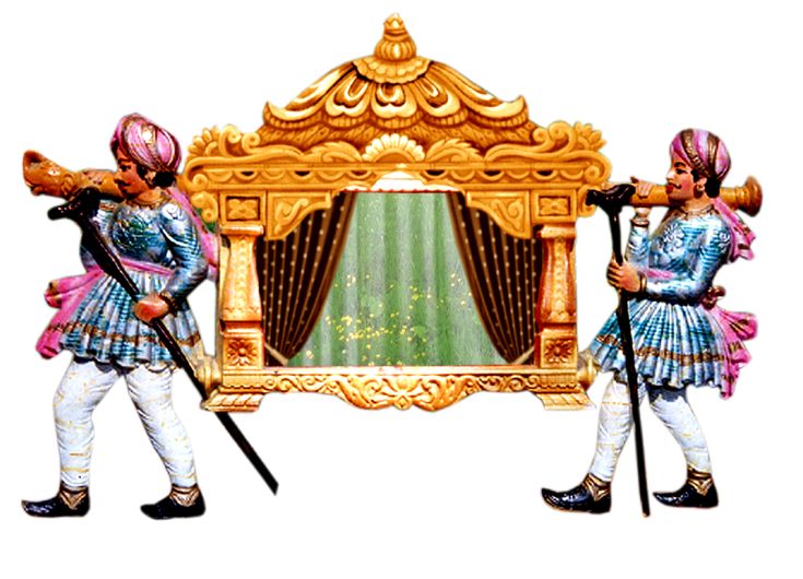 two figures are standing in front of a mirror with musical instruments on their heads and arms