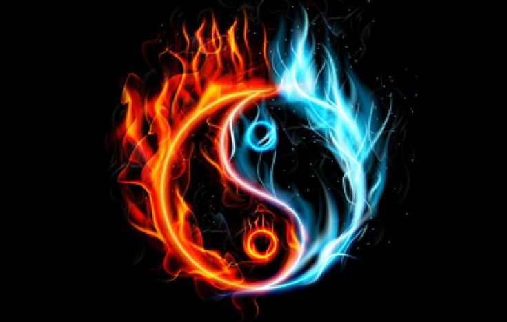 two fire and water symbols in the shape of yin - o - yangs on a black background